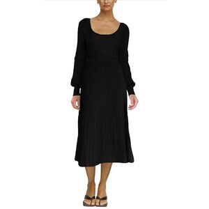 NEW Knit Crew Neck Ribbed Sweater Midi Dress XL